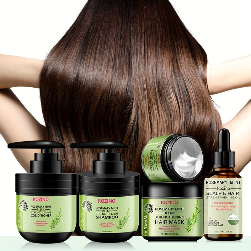 4pcs Rosemary Mint Hair Care Set - Unisex Adult Moisturizing Shampoo, Conditioner, and Hair Mask with Natural Oils, Keratin, Aloe Vera, and Beeswax for Nourishment and Smoothness, Suitable for All Hair Types