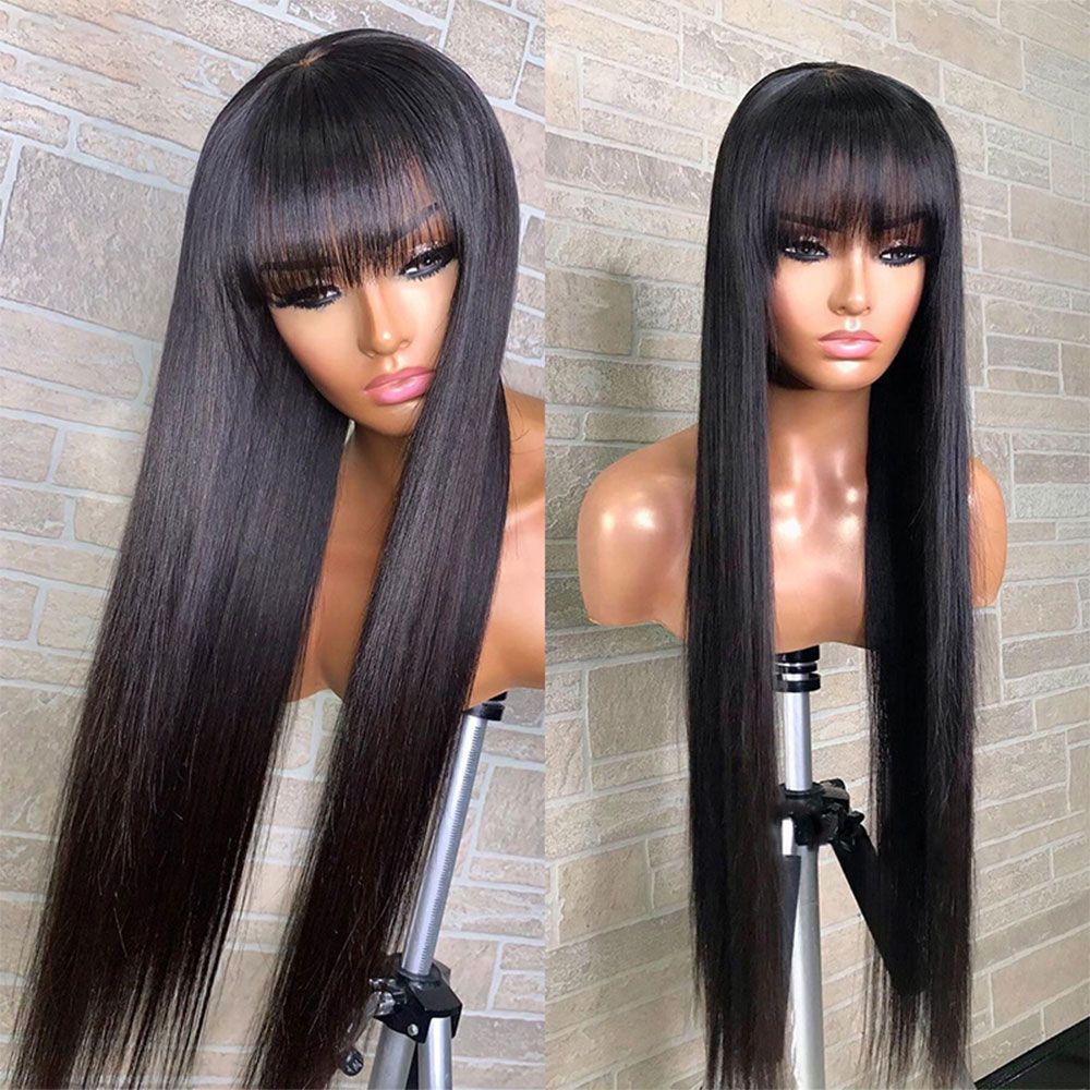 3X1 Middle Part Lace Wig Bob Wigs Full Machine Made Bone Straight Human Hair Wigs With Bangs Short Bob Human Hair Wigs For Women/ 10-34 inch / 150 and 180 density