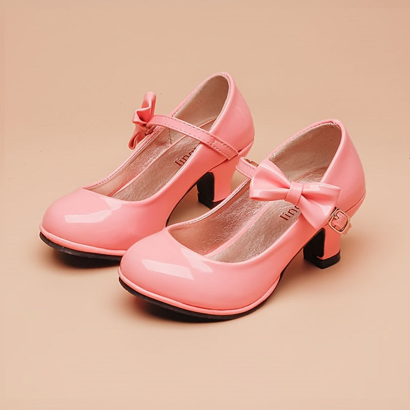 Trendy Cute Bowknot Solid Color High Heel Shoes For Girls, Breathable Lightweight Dress Shoes For Party Wedding Performance, Spring Summer Autumn