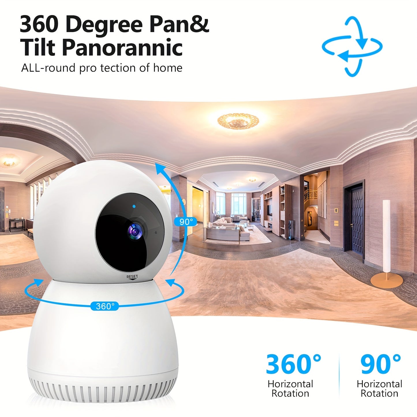 Security Camera Indoor Baby Monitor Pet Camera 360 Degree for Home Security Wireless, Dog Camera with 5/2.4 GHz WiFi, Two Way Audio Video Speaker, Smart Motion Tracking, Panoramic IR Night Vision, Compatible with Alexa And Ph