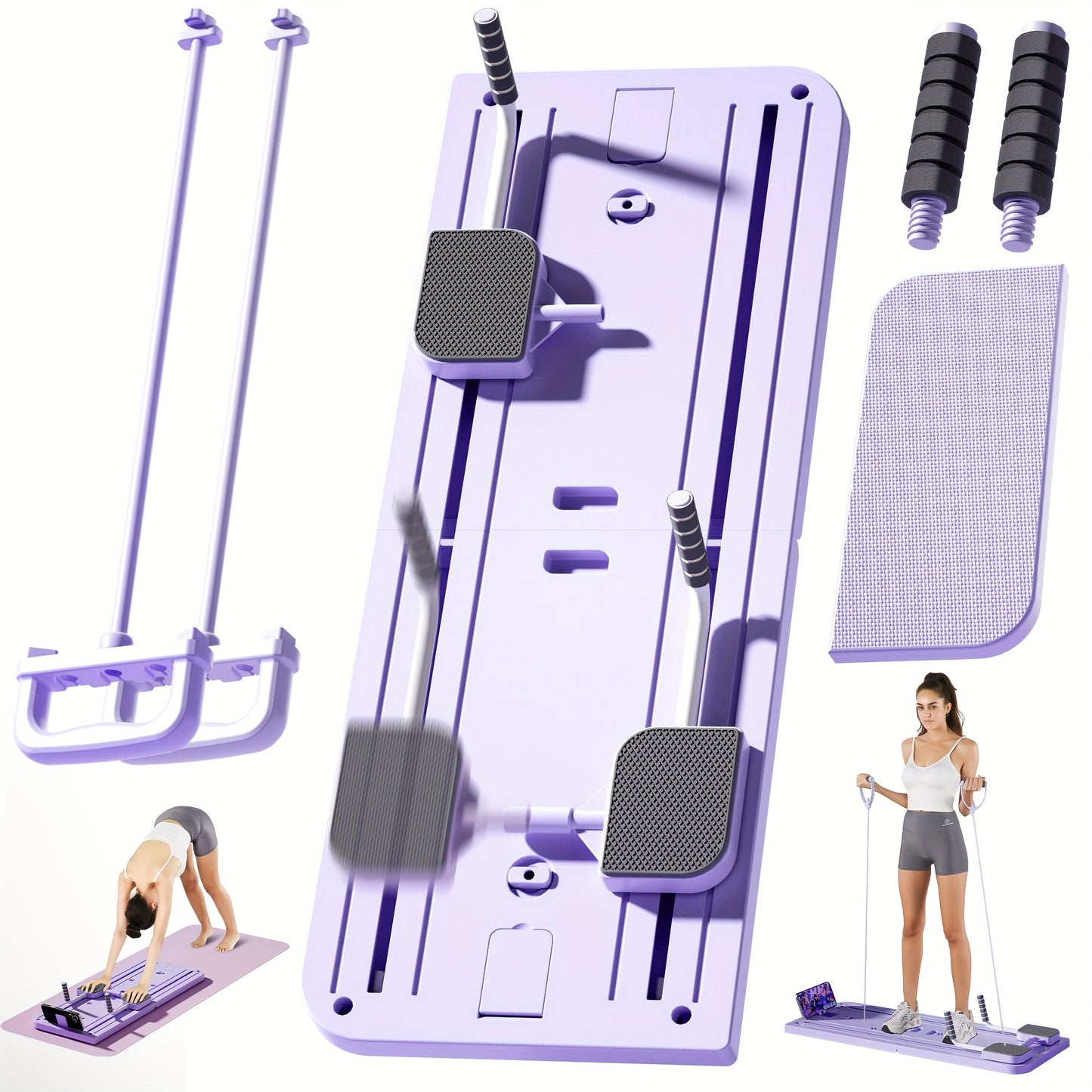 8 In1 Pilates Board for Home Foldable, Portable Pilates Reformer Machine, Pilates Equipment, Foldable Reformer Pilates Machine for Home Workout, Multifunctional Ab Exercise Board, Push-Up Board. (Purple)