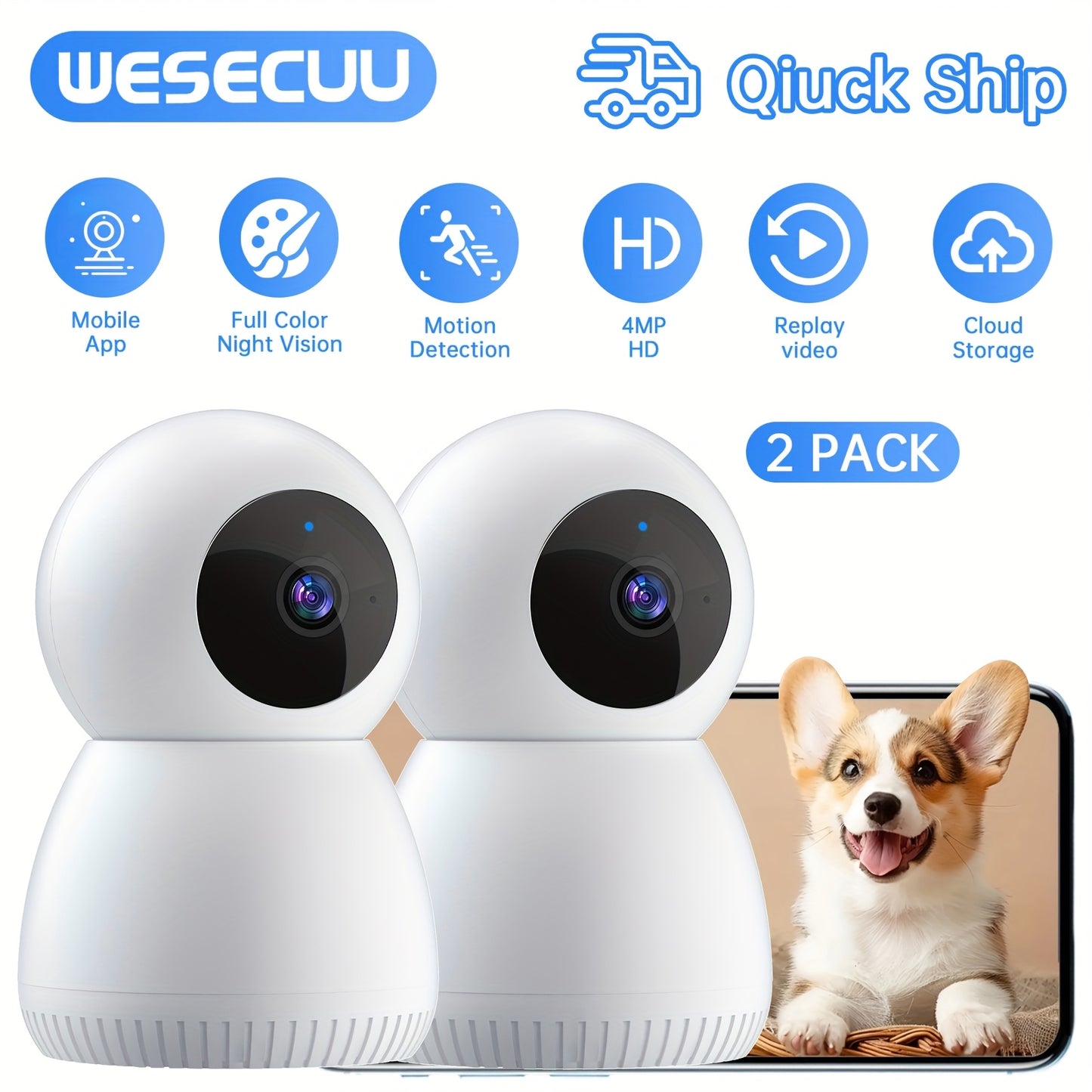 Security Camera Indoor Baby Monitor Pet Camera 360 Degree for Home Security Wireless, Dog Camera with 5/2.4 GHz WiFi, Two Way Audio Video Speaker, Smart Motion Tracking, Panoramic IR Night Vision, Compatible with Alexa And Ph