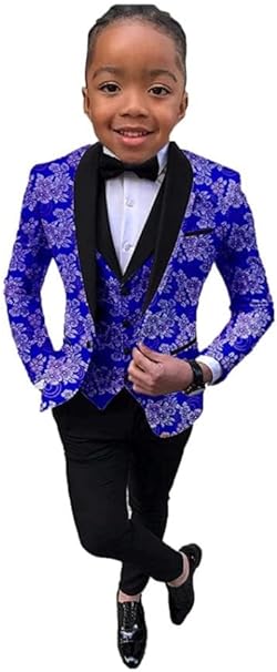 Boys Suit Wedding Tuxedo 3-Piece Set Floral 2-14 years Jacket Pants Vest Bow Tie Kids Fashion Slim Blazer 2023 New