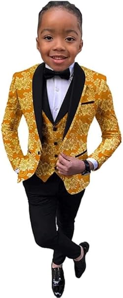 Boys Suit Wedding Tuxedo 3-Piece Set Floral 2-14 years Jacket Pants Vest Bow Tie Kids Fashion Slim Blazer 2023 New