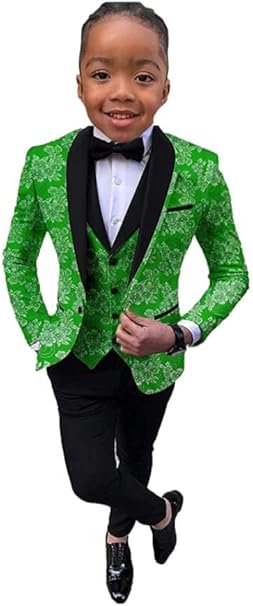 Boys Suit Wedding Tuxedo 3-Piece Set Floral 2-14 years Jacket Pants Vest Bow Tie Kids Fashion Slim Blazer 2023 New
