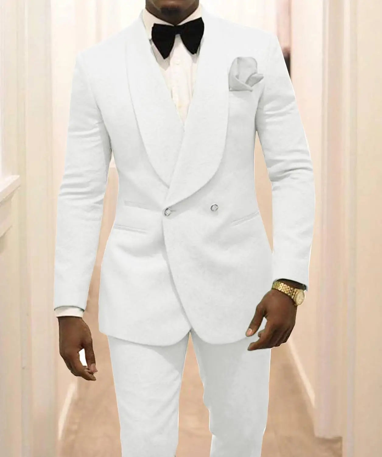 White Pattern Groom Tuxedos Shawl Lapel Men Suits 2 Pieces Wedding Best Man ( Jacket+Pants+Tie )