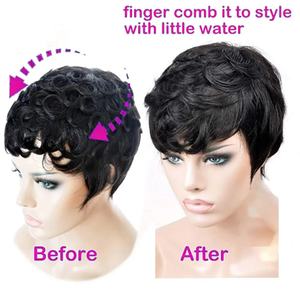 Pixie Cut Wig Full Machine No Lace Brazilian Remy Hair wig for Women