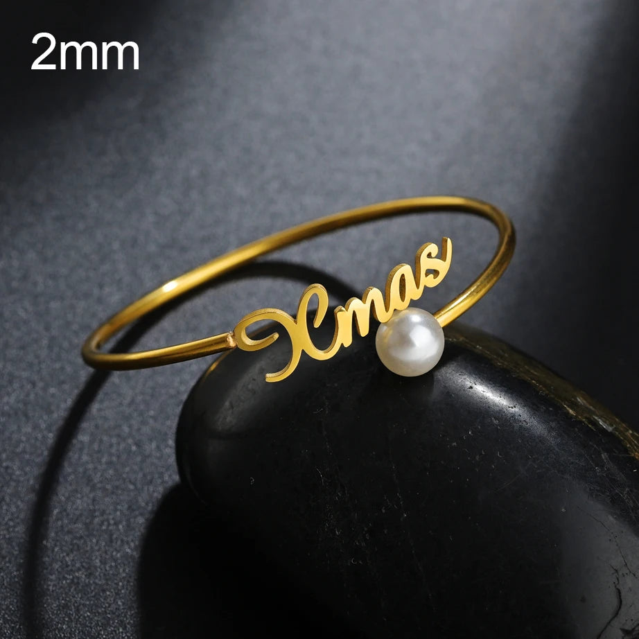 New Stainless Steel Customized Bangle Personalized Nameplate Letter Heart Bracelet For Women Girl Jewelry Wedding Gift