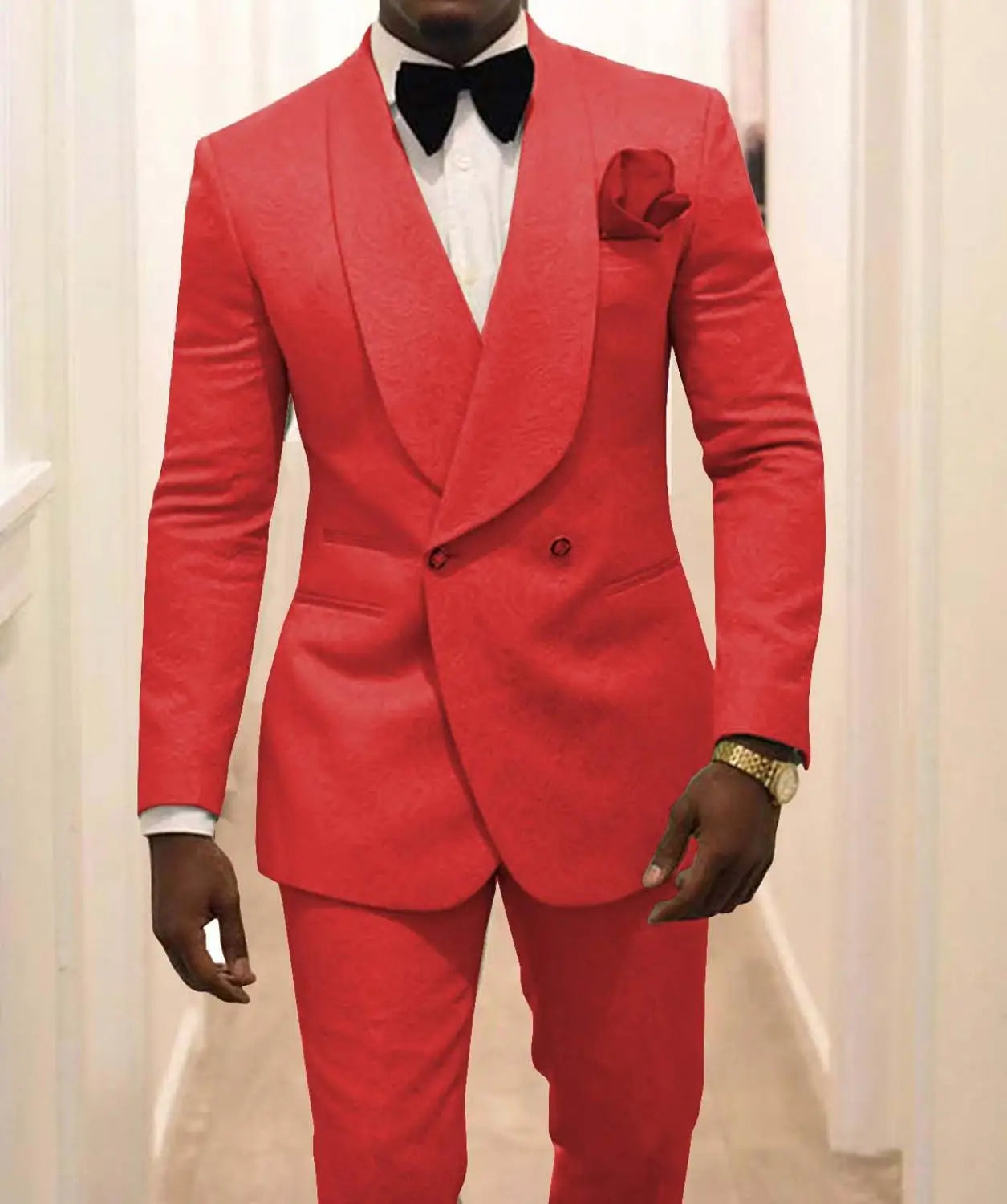 White Pattern Groom Tuxedos Shawl Lapel Men Suits 2 Pieces Wedding Best Man ( Jacket+Pants+Tie )