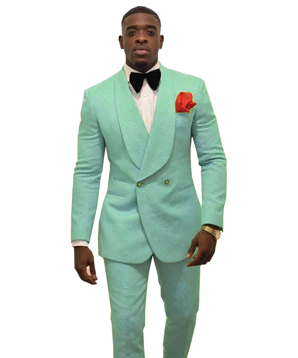White Pattern Groom Tuxedos Shawl Lapel Men Suits 2 Pieces Wedding Best Man ( Jacket+Pants+Tie )