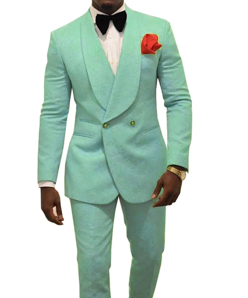 beautiful color Pattern Groom Tuxedos Shawl Lapel Men Suits 2 Pieces Wedding Best Man ( Jacket+Pants+Tie )