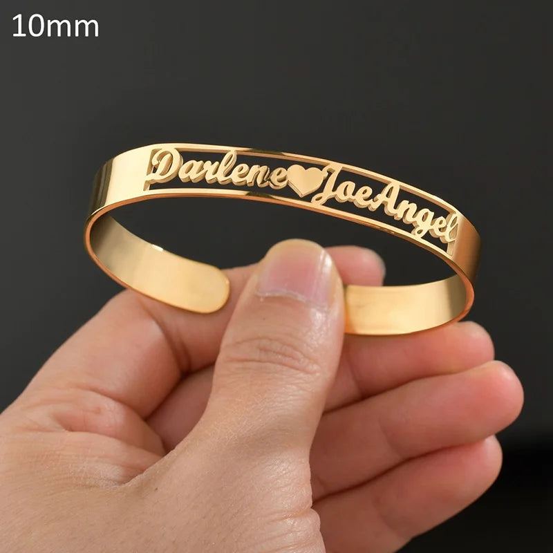 New Stainless Steel Customized Bangle Personalized Nameplate Letter Heart Bracelet For Women Girl Jewelry Wedding Gift