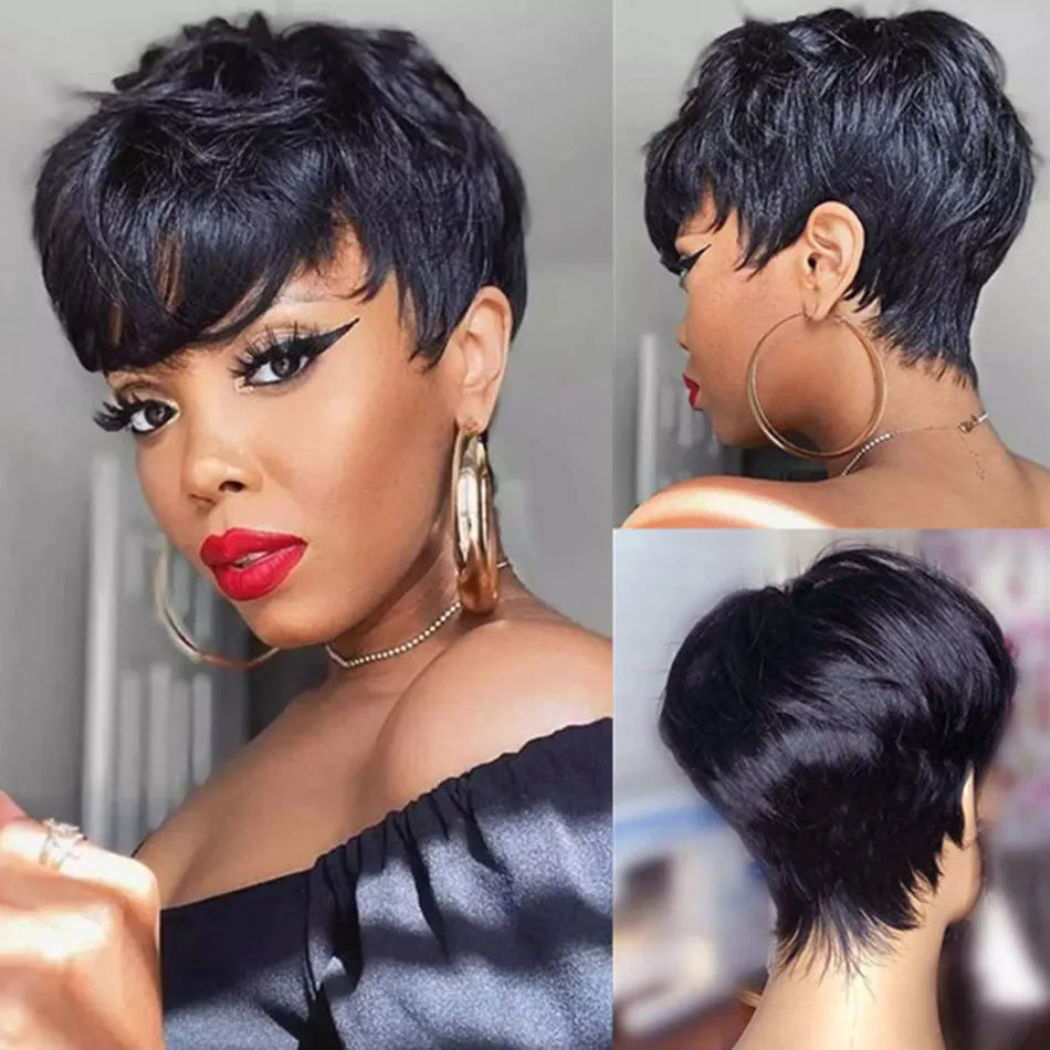 Pixie Cut Wig Full Machine No Lace Brazilian Remy Hair wig for Women