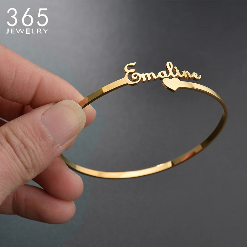 New Stainless Steel Customized Bangle Personalized Nameplate Letter Heart Bracelet For Women Girl Jewelry Wedding Gift