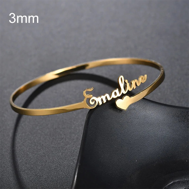 New Stainless Steel Customized Bangle Personalized Nameplate Letter Heart Bracelet For Women Girl Jewelry Wedding Gift