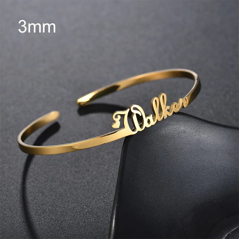 New Stainless Steel Customized Bangle Personalized Nameplate Letter Heart Bracelet For Women Girl Jewelry Wedding Gift