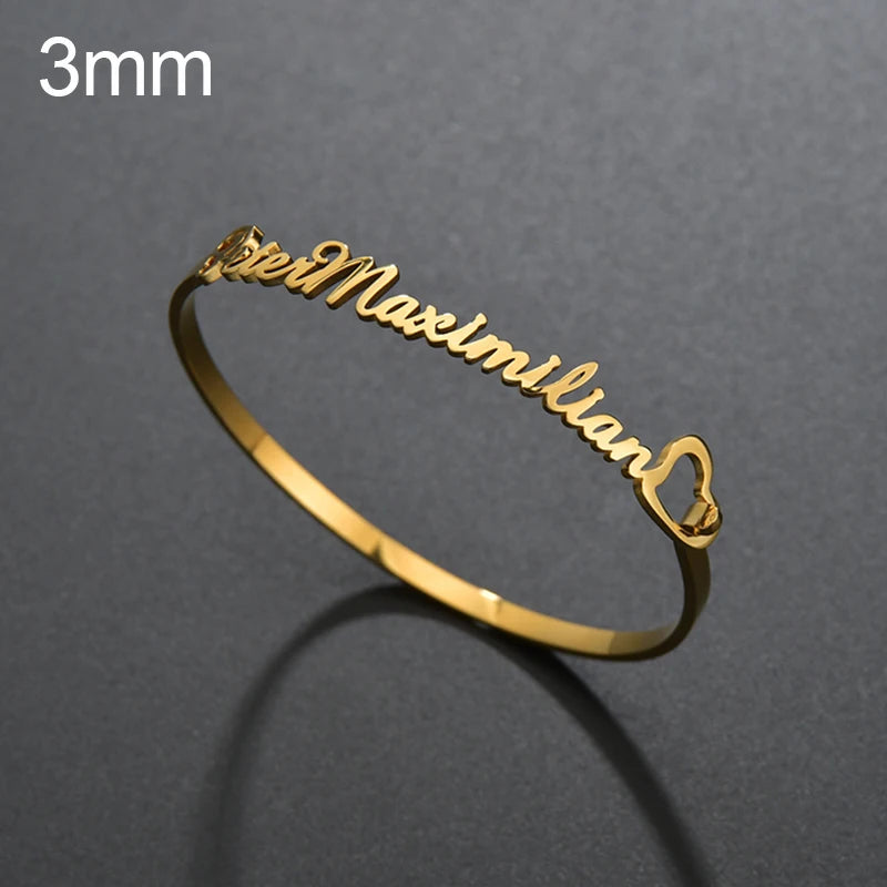 New Stainless Steel Customized Bangle Personalized Nameplate Letter Heart Bracelet For Women Girl Jewelry Wedding Gift