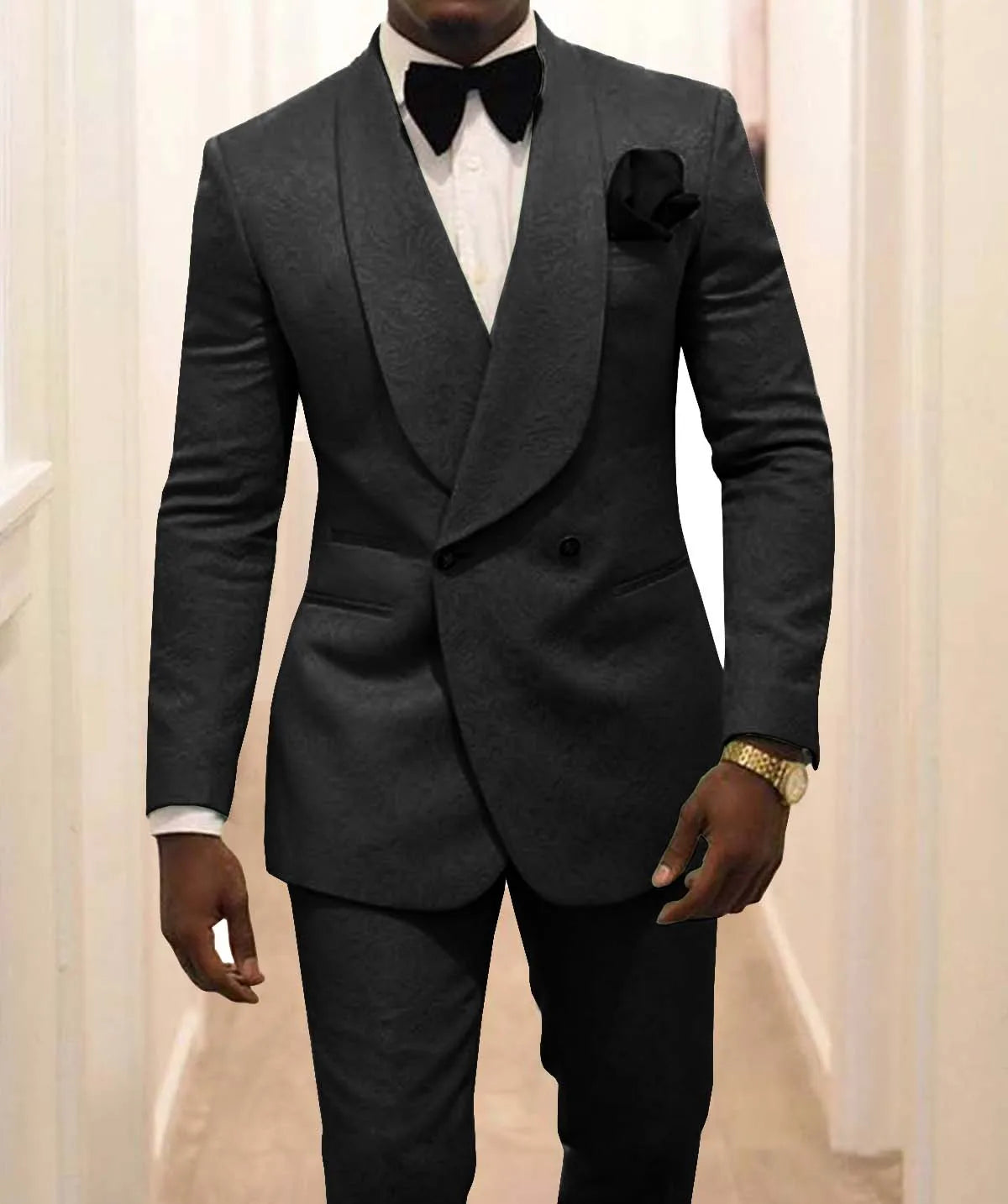 White Pattern Groom Tuxedos Shawl Lapel Men Suits 2 Pieces Wedding Best Man ( Jacket+Pants+Tie )