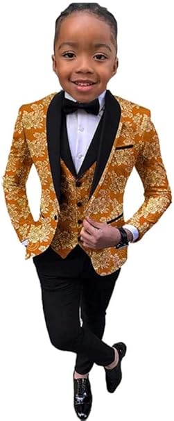 Boys Suit Wedding Tuxedo 3-Piece Set Floral 2-14 years Jacket Pants Vest Bow Tie Kids Fashion Slim Blazer 2023 New