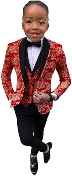 Boys Suit Wedding Tuxedo 3-Piece Set Floral 2-14 years Jacket Pants Vest Bow Tie Kids Fashion Slim Blazer 2023 New