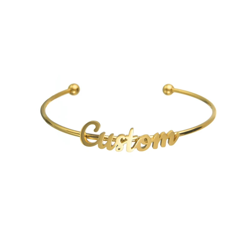 New Stainless Steel Customized Bangle Personalized Nameplate Letter Heart Bracelet For Women Girl Jewelry Wedding Gift