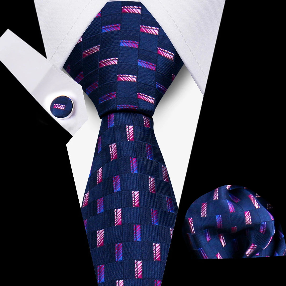Tie For Men Classic Plaid Handkerchiefs Red Necktie Cufflinks For Men Blouse Business Wedding Accessories Women Collar Man Gift