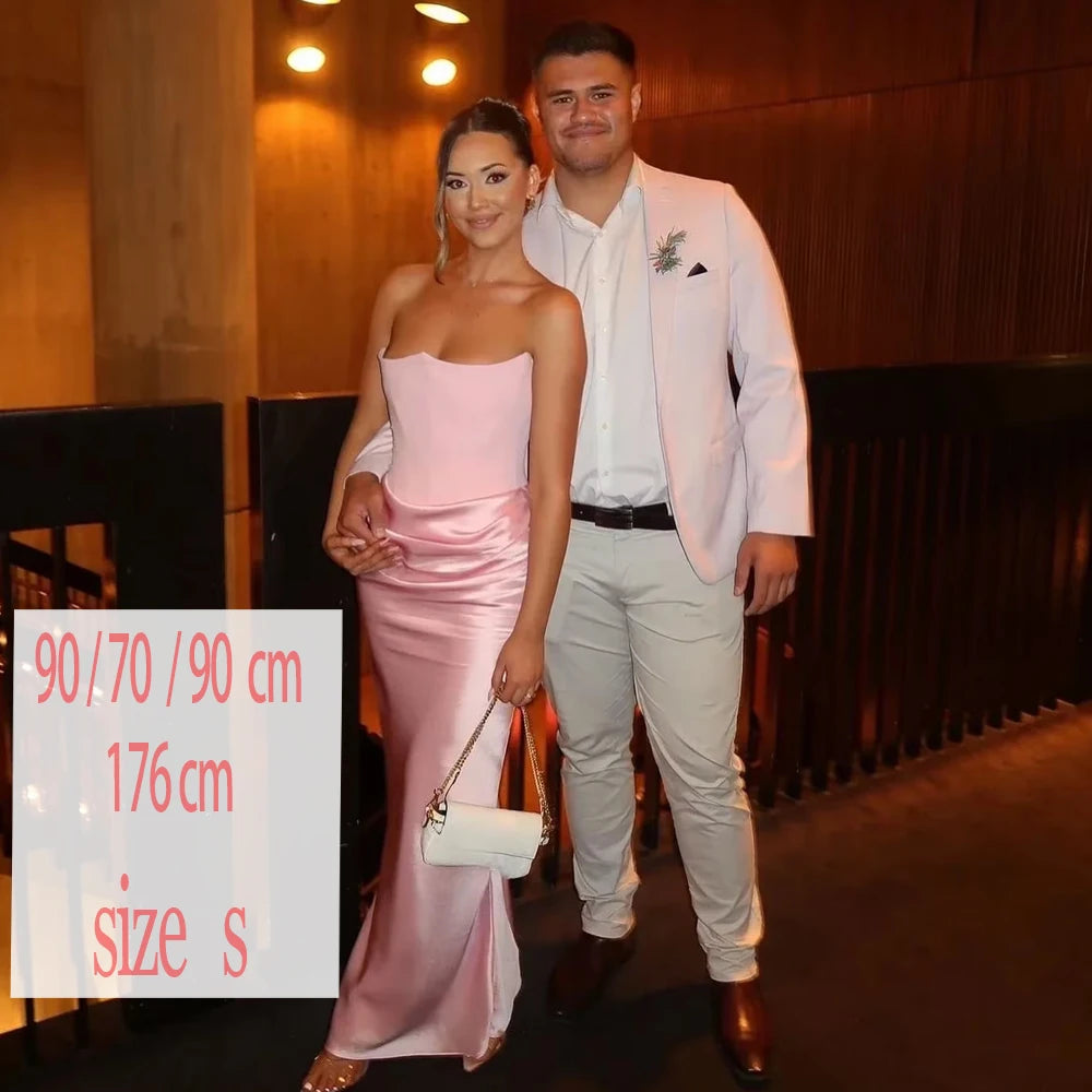 New dress Women's Evening Dress Strapless Pink Prom Party Dresses Sexy Satin Long Corset Dress Elegant Maxi Gala Dresses