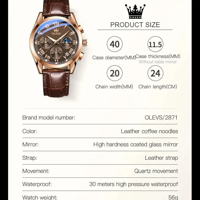 2871 Multifunctional Men's Watches Stainless steel Luminous Waterproof Luxury Men Wristwatch Business Watch Man