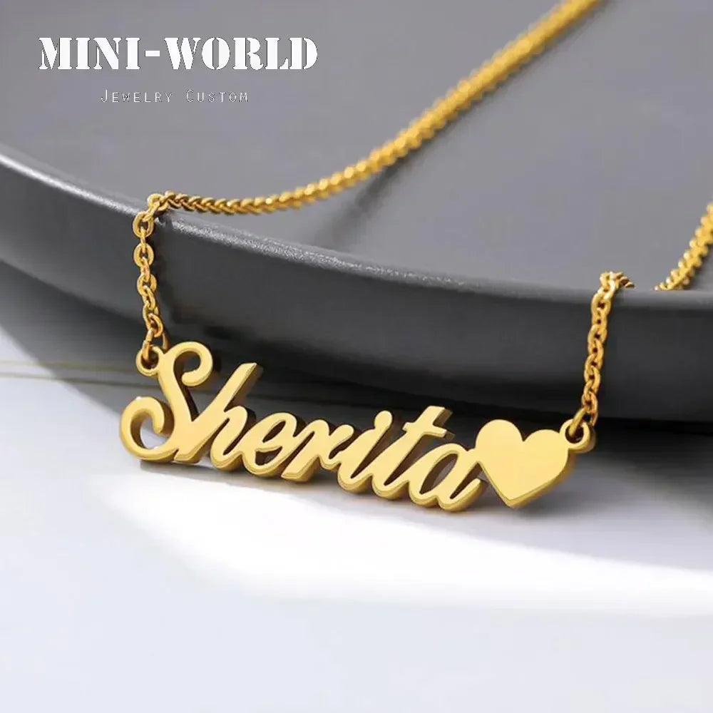 Custom Name with Heart Necklace for Women Stainless Steel Jewelry Personalized Letter Pendant Gold Chains Choker Christmas Gift