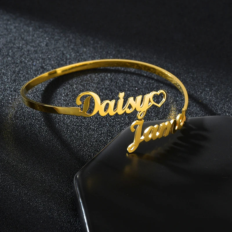 New Stainless Steel Customized Bangle Personalized Nameplate Letter Heart Bracelet For Women Girl Jewelry Wedding Gift