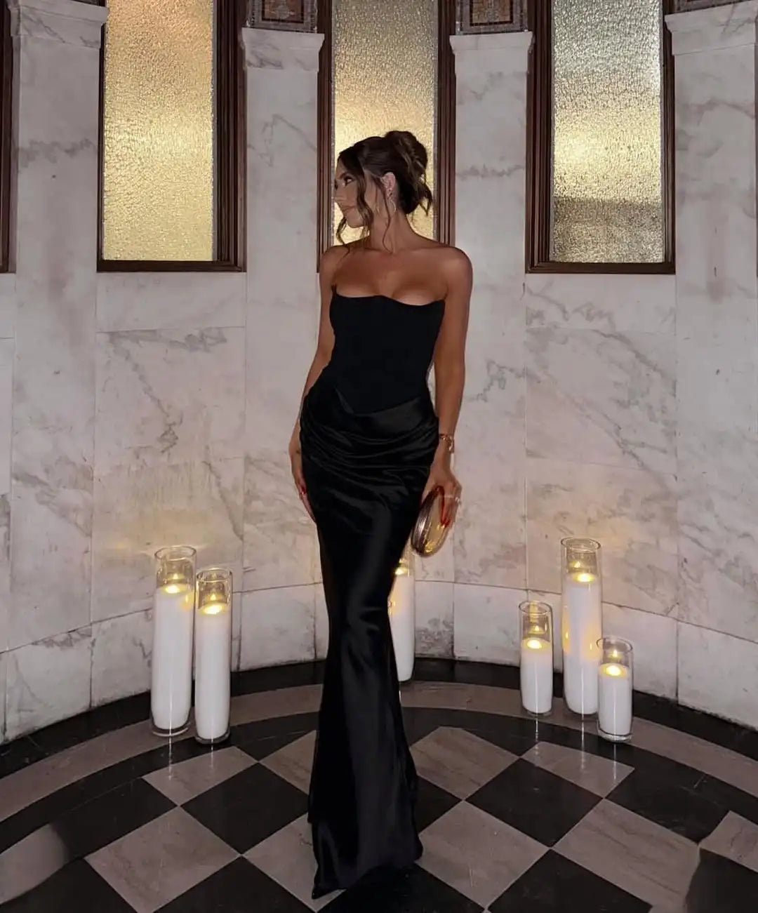 New dress Women's Evening Dress Strapless Pink Prom Party Dresses Sexy Satin Long Corset Dress Elegant Maxi Gala Dresses