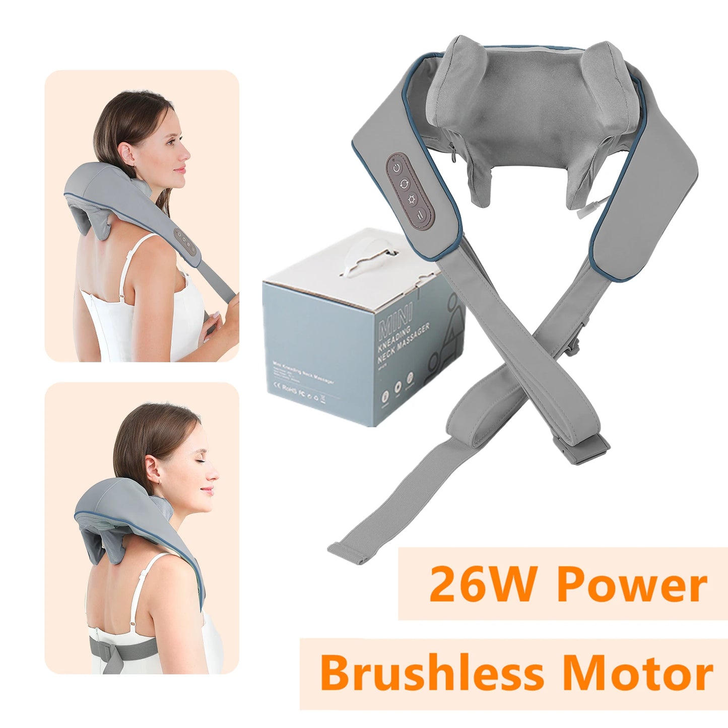26W Brushless Motor Neck And Shoulder Massager Wireless Shoulder And Back Kneading Massage Shawl Neck
