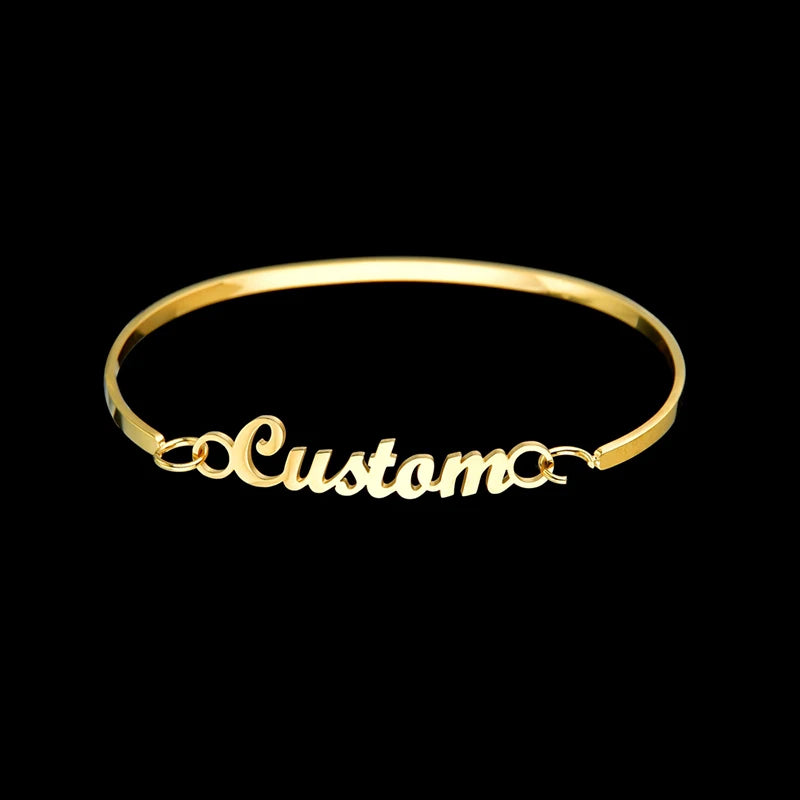 New Stainless Steel Customized Bangle Personalized Nameplate Letter Heart Bracelet For Women Girl Jewelry Wedding Gift