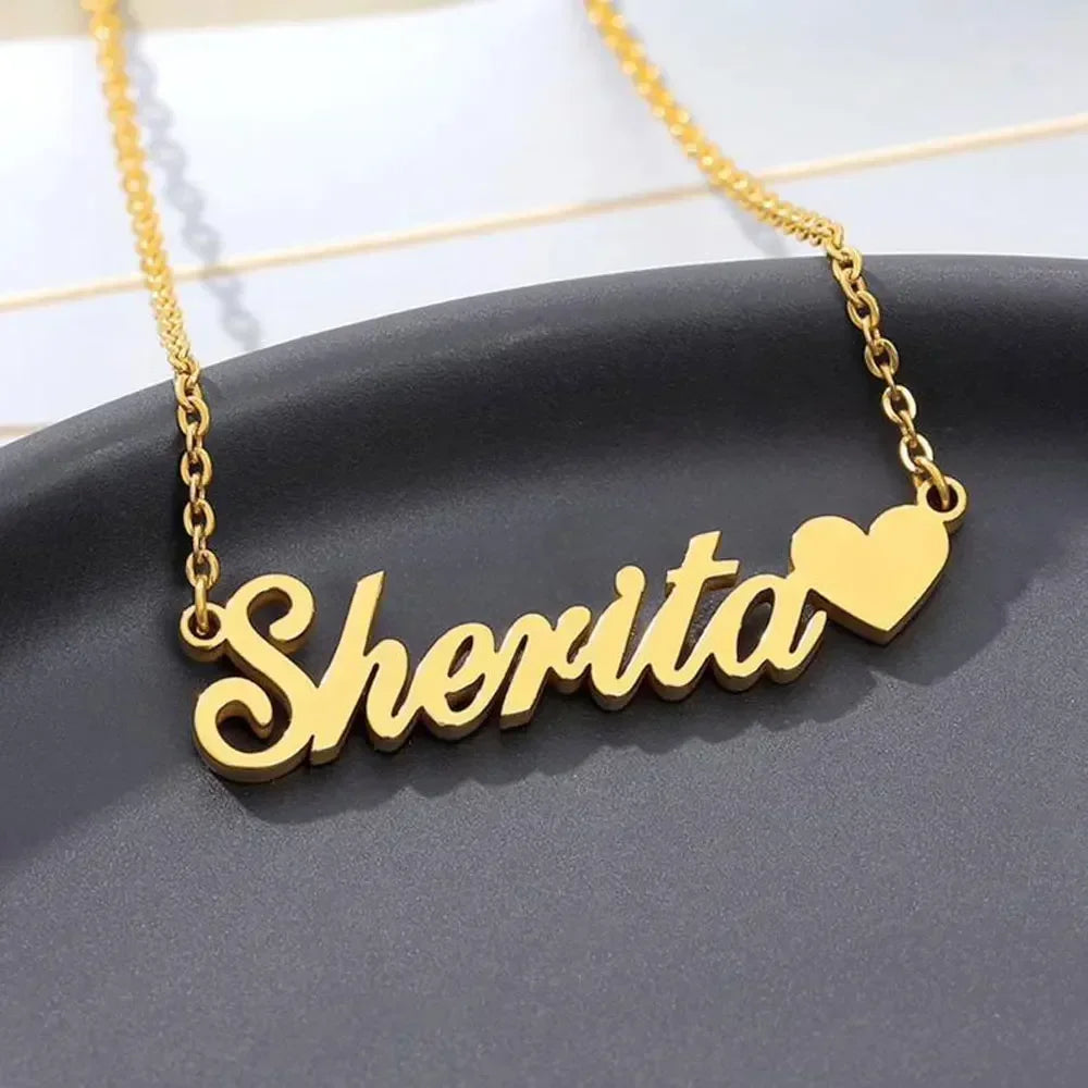 Custom Name with Heart Necklace for Women Stainless Steel Jewelry Personalized Letter Pendant Gold Chains Choker Christmas Gift