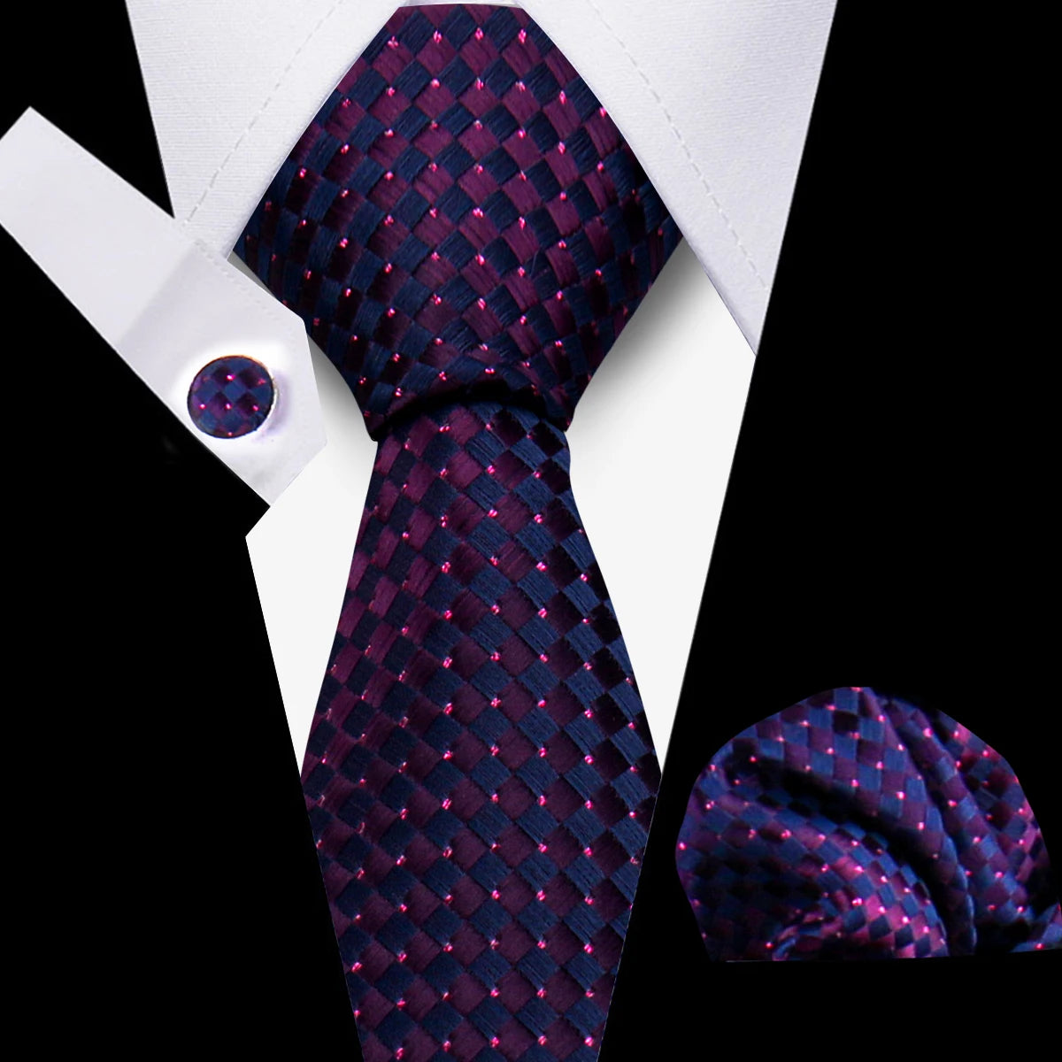 Tie For Men Classic Plaid Handkerchiefs Red Necktie Cufflinks For Men Blouse Business Wedding Accessories Women Collar Man Gift