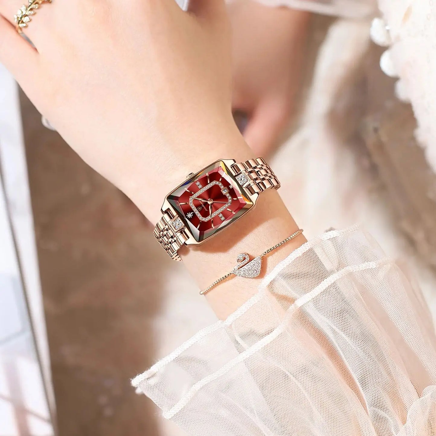 Top Elegant Women Wristwatch Waterproof Date Ladies Watch Stainless Steel Rectangle Quartz Women's Watches Female Reloj