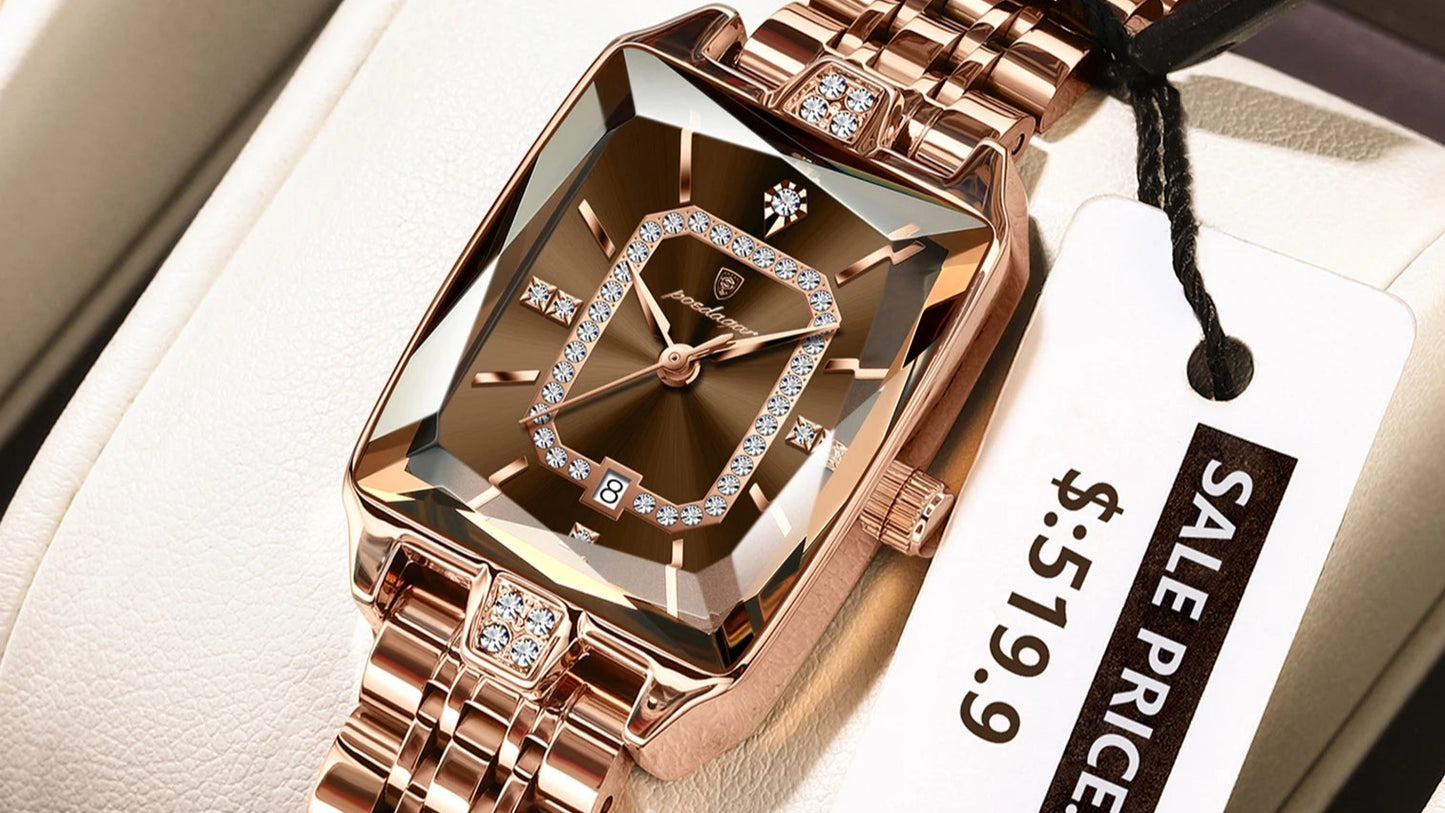 Top Elegant Women Wristwatch Waterproof Date Ladies Watch Stainless Steel Rectangle Quartz Women's Watches Female Reloj