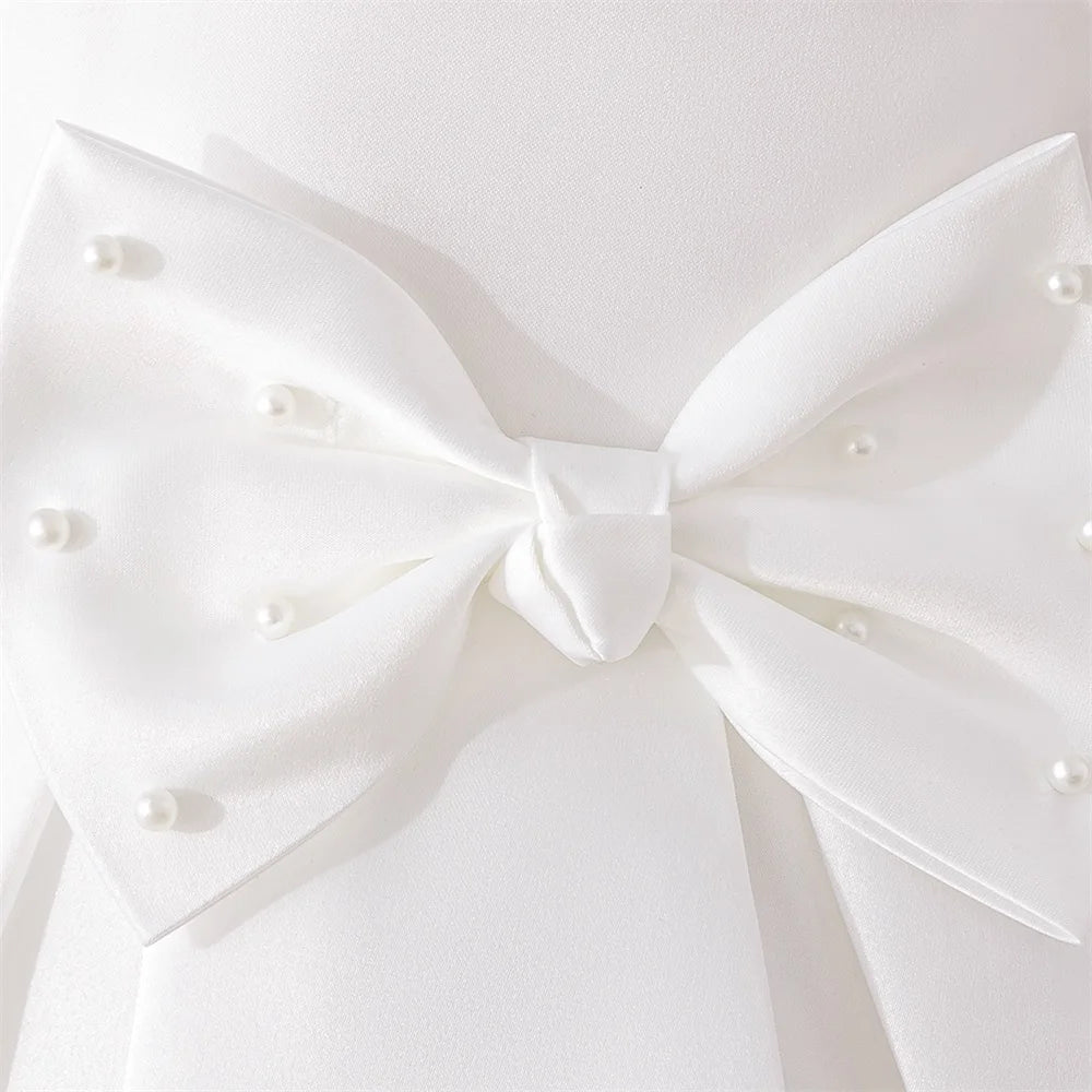 Baby Party Dress Girl Beading Bow Birthday Dress Flower Wedding Beading Toddler Kids Baptism Princess Christening Costume