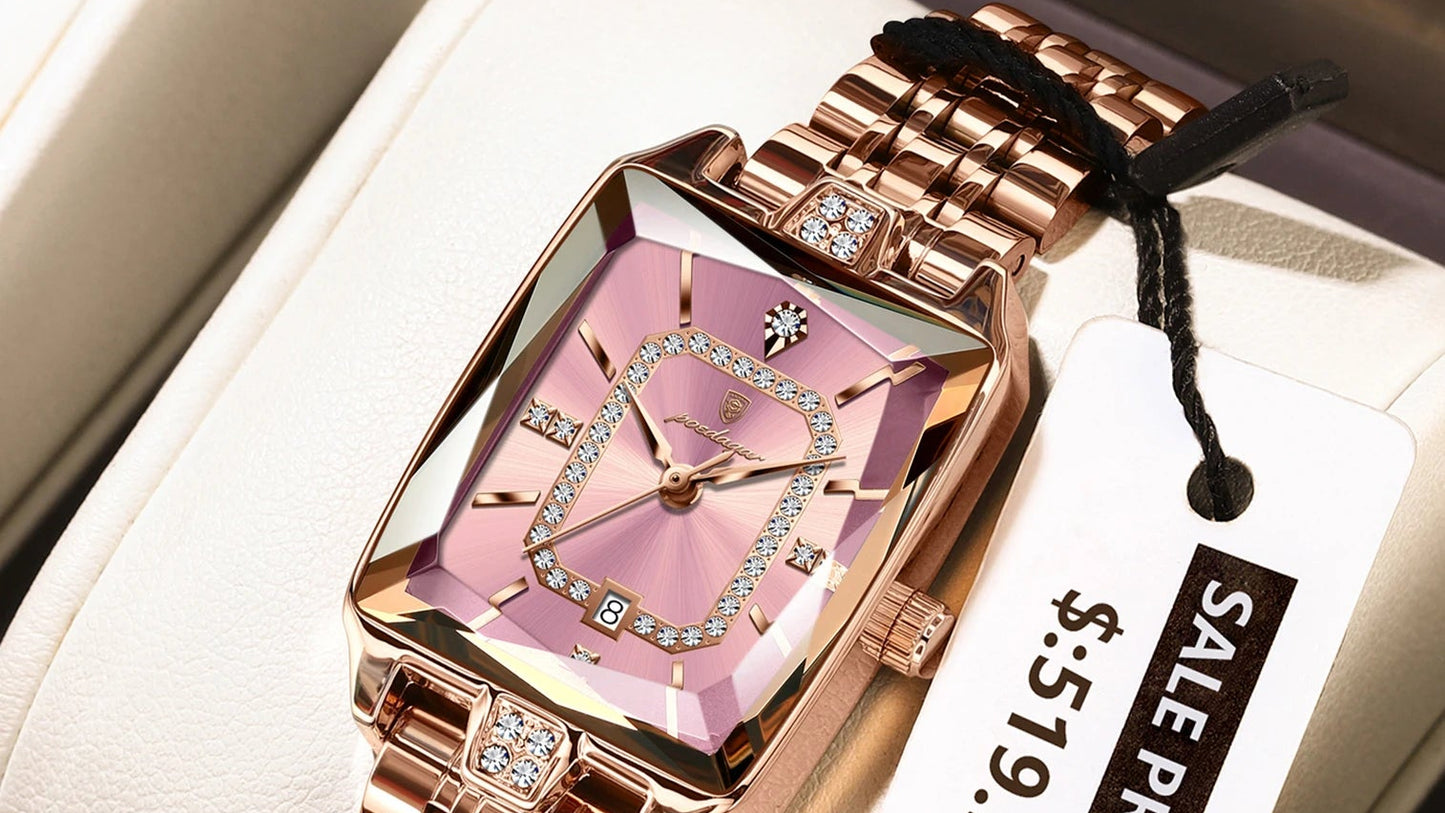 Top Elegant Women Wristwatch Waterproof Date Ladies Watch Stainless Steel Rectangle Quartz Women's Watches Female Reloj