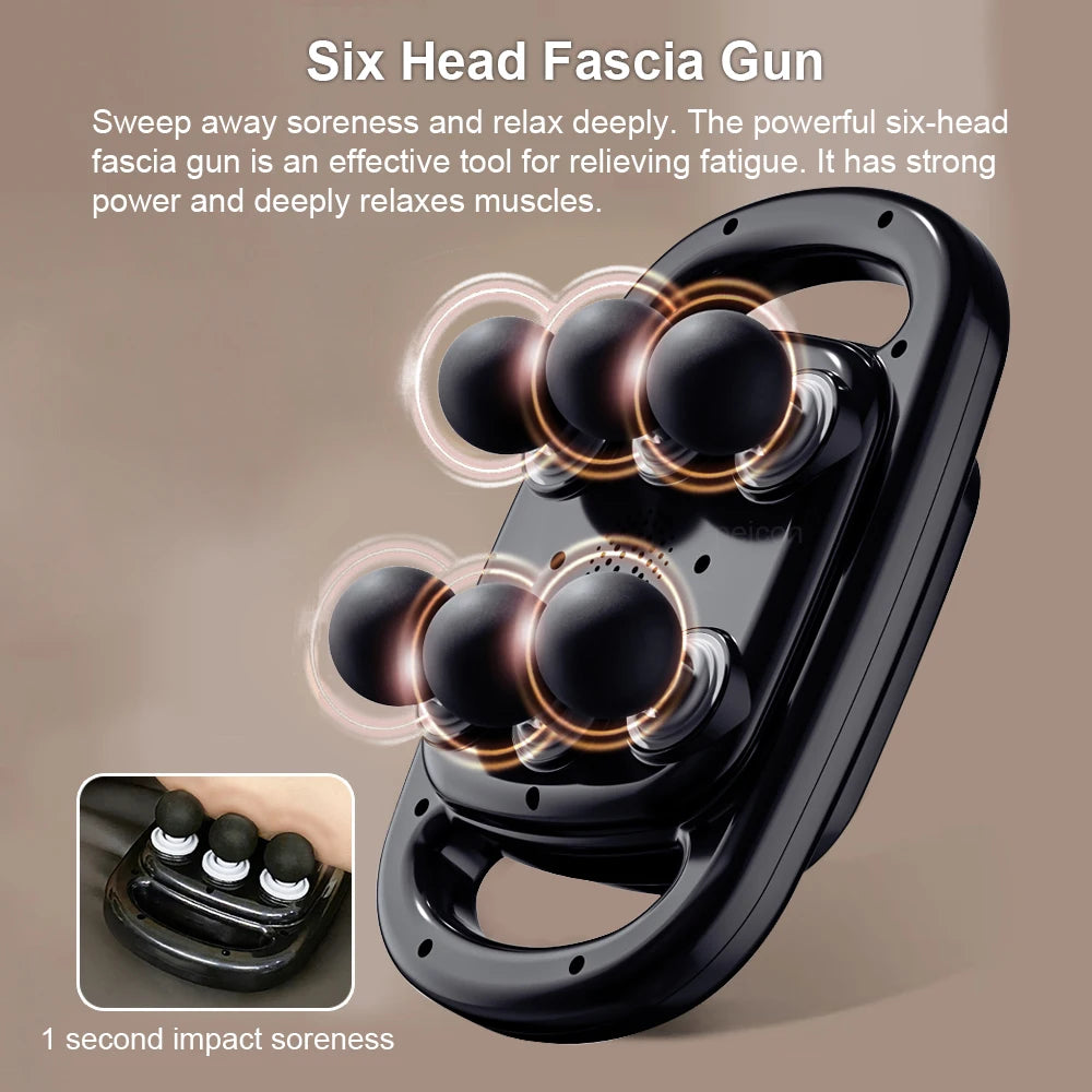 Gun Muscle Massager Gun Six Heads High Frequency Neck Waist Massage Machine Neck Shoulder Professional Fascia Massage Gun