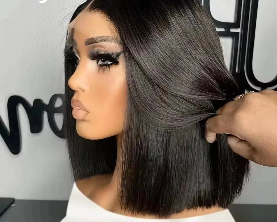 250% Brazilian Bone Straight Short Bob 13x6 Lace Frontal Human Hair HD Transparent Lace Front Bob Wig For Women