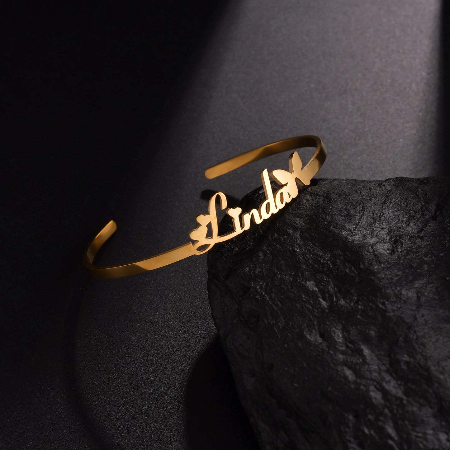 New Stainless Steel Customized Bangle Personalized Nameplate Letter Heart Bracelet For Women Girl Jewelry Wedding Gift