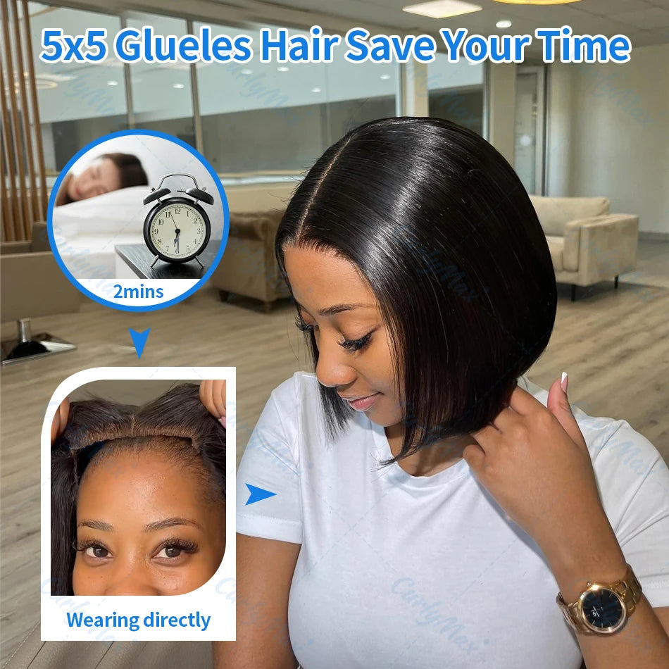 250% Brazilian Bone Straight Short Bob 13x6 Lace Frontal Human Hair HD Transparent Lace Front Bob Wig For Women