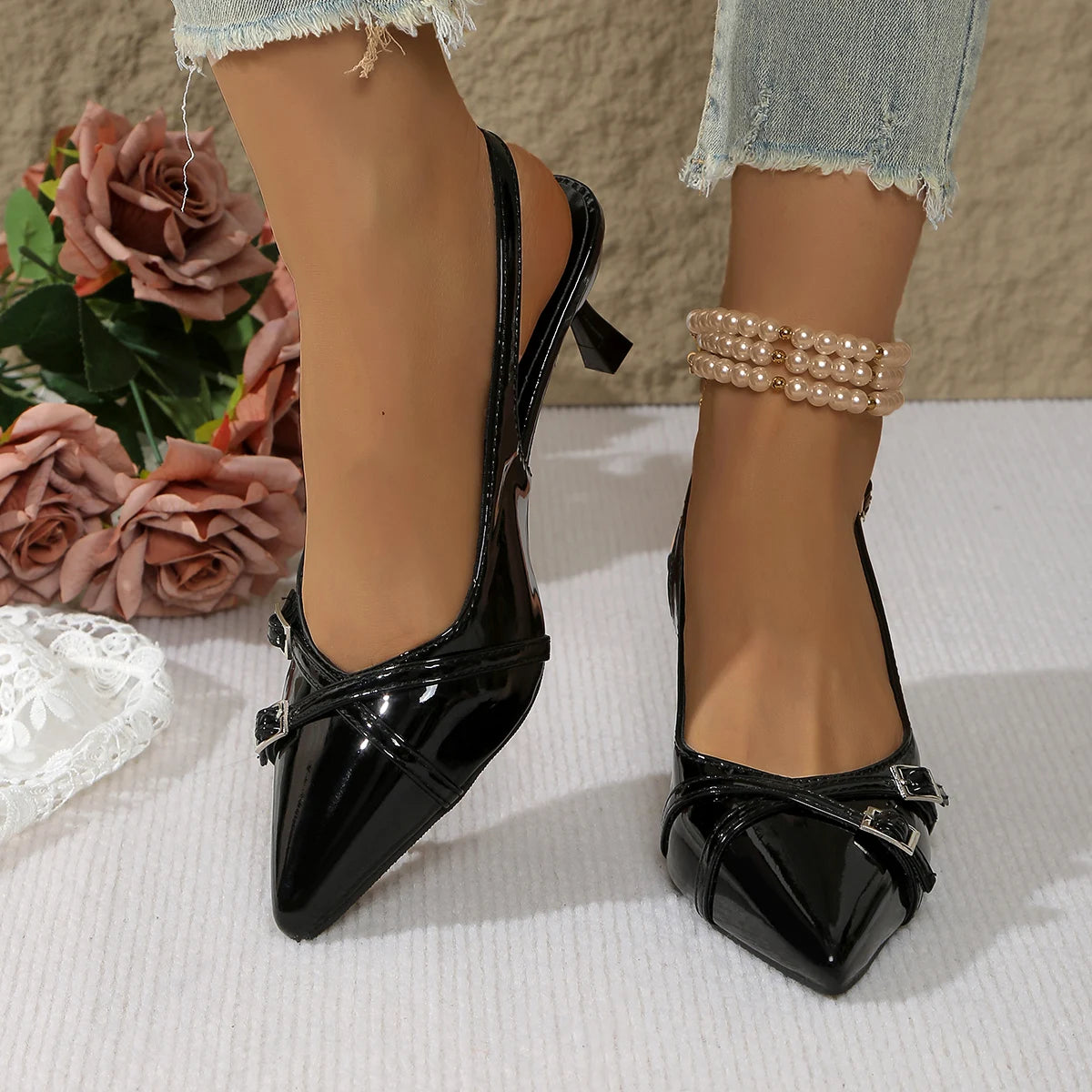 Pointy Sexy Mid-heel Party Shoes Women's Sandals Designer Summer Brand Slim Heel Casual Dress Shoes