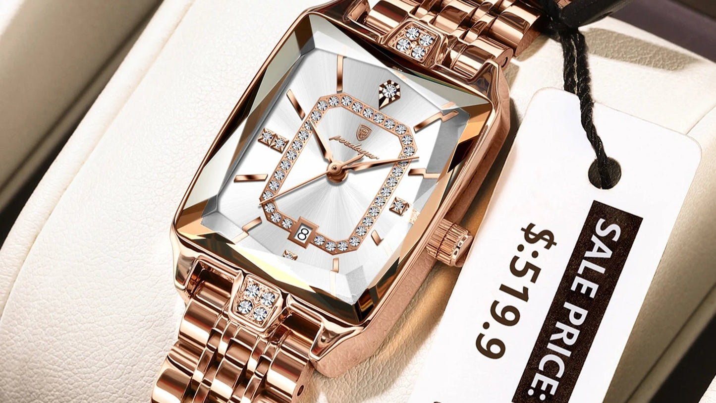Top Elegant Women Wristwatch Waterproof Date Ladies Watch Stainless Steel Rectangle Quartz Women's Watches Female Reloj