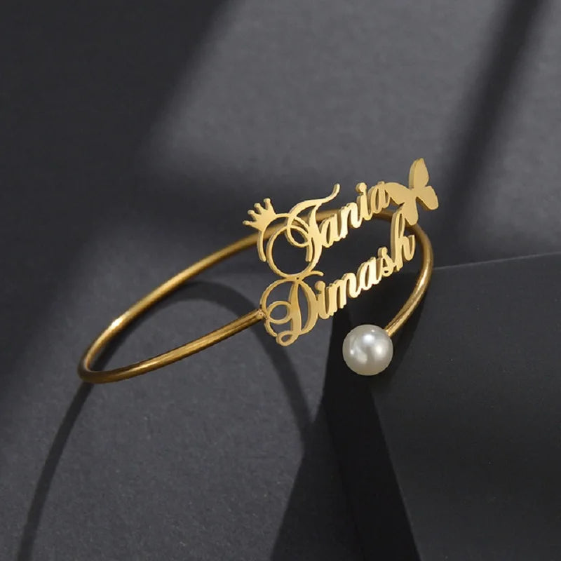 New Stainless Steel Customized Bangle Personalized Nameplate Letter Heart Bracelet For Women Girl Jewelry Wedding Gift