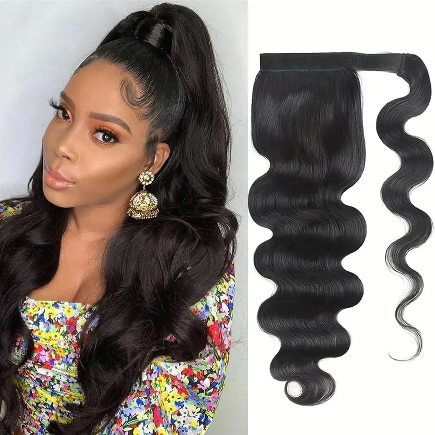 Ponytail Human Long Straight Hair Wrap Around Remy Hair Extensions Brazilian Hair Extensions Clip Ins Natural Color Hairpiece