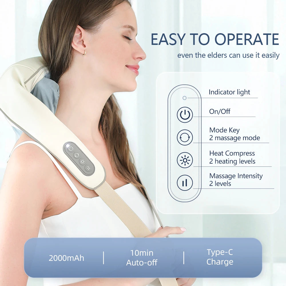 26W Brushless Motor Neck And Shoulder Massager Wireless Shoulder And Back Kneading Massage Shawl Neck