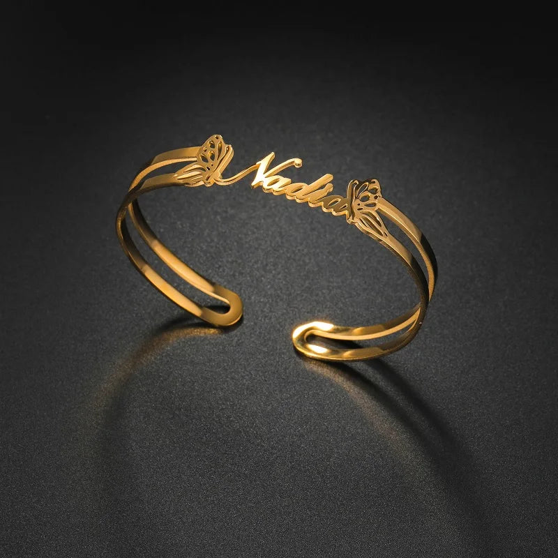 New Stainless Steel Customized Bangle Personalized Nameplate Letter Heart Bracelet For Women Girl Jewelry Wedding Gift