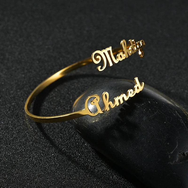 New Stainless Steel Customized Bangle Personalized Nameplate Letter Heart Bracelet For Women Girl Jewelry Wedding Gift